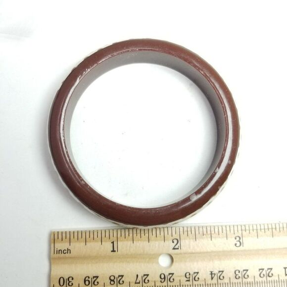 Vintage Brown and White Plastic Polka Dot Bangle Bracelet, Retro Stacking Estate - Picture 4 of 6